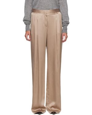 Tom Ford Peach-Feel Silk Satin Double Pleat Trousers - Natural