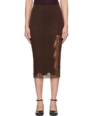 Balmain Knit Slit Midi Skirt - Brown