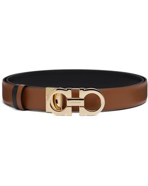 Ferragamo Tan Reversible & Adjustable Gancini Belt - Black