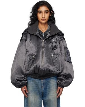OPEN YY Blouson Aviateur Cargo Gris En Satin - Noir