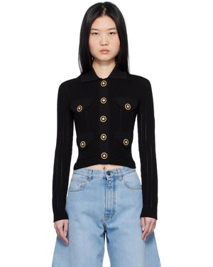Balmain Cardigan Écourté Noir En Tricot Côtelé