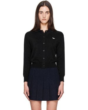 Maison Kitsuné Cardigan De Style Polo Décontracté Noir En Laine Mérinos À Logo Fox