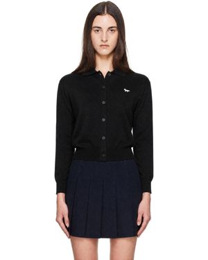 Maison Kitsuné Profile Fox Merino Relaxed Polo Cardigan - Black