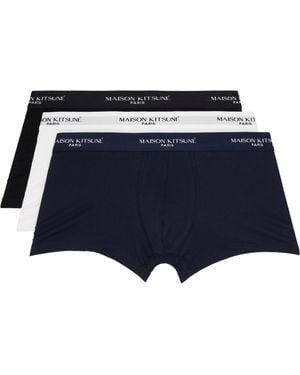 Maison Kitsuné Ensemble De Trois Boxers Multicolore À Logos - Bleu