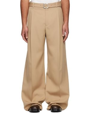 Jil Sander Wool Gabardine Belted Trousers - Natural