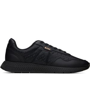 BOSS Buffed Leather & Canvas Sneakers - Black
