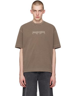 Emporio Armani タン ロゴ刺繍 Tシャツ - ナチュラル