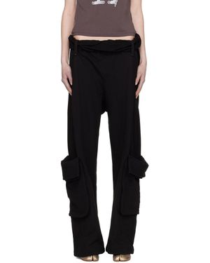 OPEN YY Rolled Waist Sweat Cargo Trousers - Black