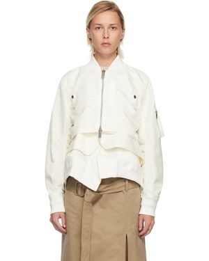 Sacai Off- Nylon Twill & Wool Melton Blouson Jacket - White
