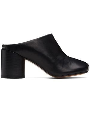 MM6 by Maison Martin Margiela ブラック Anatomic シャイニー ベジタブルタンニンレザー ミュール