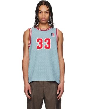 rice nine ten Knitting Basketball Tank Top - Blue