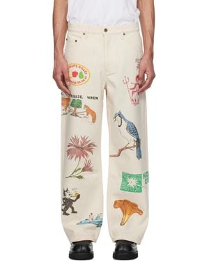 Small Talk Studio Ssense Exclusive Off- Custom Hand Drawn Jeans - Natural