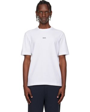 BOSS T-Shirt Blanc En Jersey Extensible De Coton À Logo Contrastant