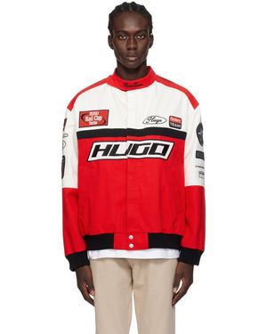HUGO White & Red Patch Bomber Jacket