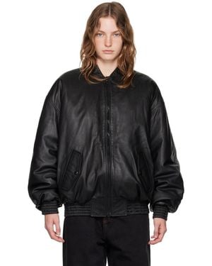 Wardrobe NYC Insulated Leather Bomber Jacket - Black