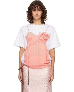 Simone Rocha Bow Sash Slip Dress Trompe L'Oeil T-Shirt - Pink
