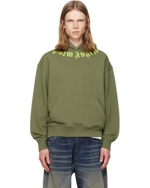 Palm Angels Khaki Neck Logo Hoodie - Green