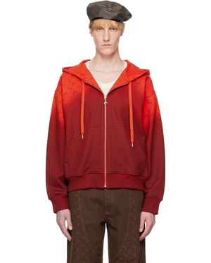 Marine Serre Moon Faded Fleece Zipped Hoodie - Red