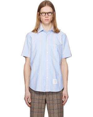 Thom Browne Thom E Straight Fit School Stripe Short Sleeve Shirt - Blue