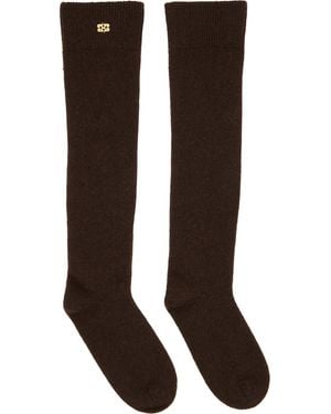 Ganni Wool Mix High Socks - Brown