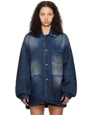we11done Smudged Denim Jacket - Blue
