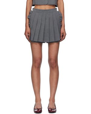 Pushbutton Short Gris À Empiècement De Style Tablier À Plis - Noir
