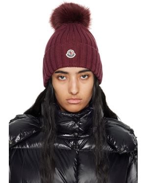 Moncler Burgundy Pom Pom Beanie - Multicolour