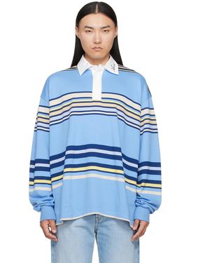 Amiri Striped Oversized Long Sleeve Polo - Blue