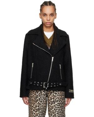 Ganni Textured Boucle Wool Jacket - Black