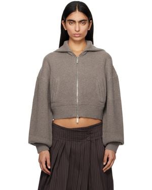 REMAIN Birger Christensen Taupe Knitted Cropped Bomber Sweater - Multicolour