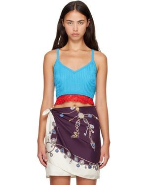 Versace Lace-Trim Viscose-Blend Ribbed Knit Tank Top - Blue