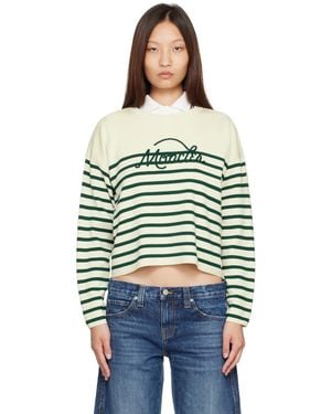 Moncler Pull Blanc Cassé En Laine À Rayures - Vert