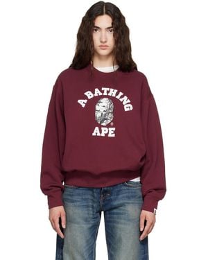 A Bathing Ape Tree Edge Camo University Relaxed Fit Crewneck Sweatshirt - Red