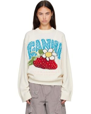 Ganni Off- Oversized Strawberry Sweater - Gray