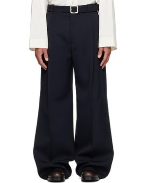 Jil Sander Wool Gabardine Belted Trousers - Black
