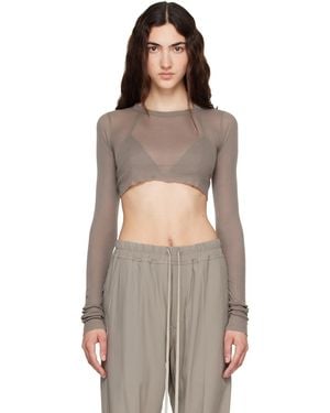 Rick Owens Taupe Tower Ls Crop T-Shirt - Brown