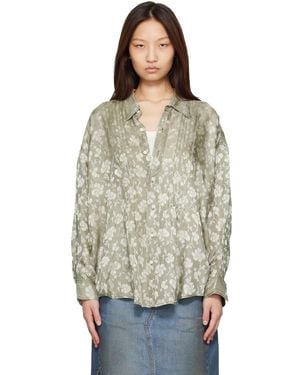 R13 Khaki Pintuck Drop Neck Shirt - Gray