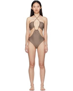 Rosetta Getty Taupe Drawstring Bandeau One-Piece Swimsuit - Black