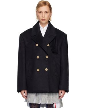 Thom Browne Ziberline Finish Cashmere Oversized Pea Coat - Black