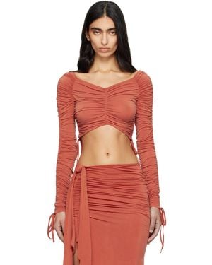 Balmain Ls Cropped Draped Jersey Top - Red