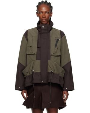 Sacai Khaki Suiting Bonding X Grosgrain Jacket - Brown