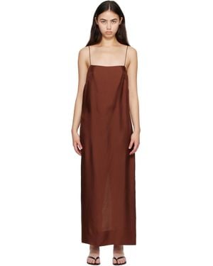 St. Agni 90S Silk Twill Slip Midi Dress - Black