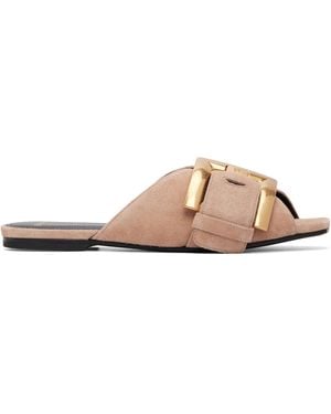 Balmain Flat Suede Leather Anthem Mule Sandals - Pink