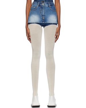 Pushbutton Contrast Denim Skort - Blue