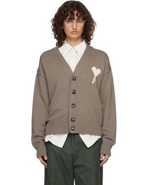 Ami Paris Taupe Wool Ami De Coeur Cardigan - Multicolour