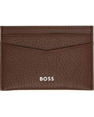 BOSS Grained-Leather Metal Logo Card Holder - Brown
