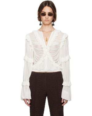 Tory Burch ホワイト Ruffle ジャージ ブラウス