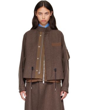 Sacai Wool Flannel X Nylon Twill Coat - Brown