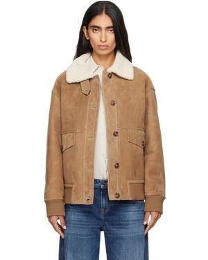 Yves Salomon Shearling Trim Suede Jacket - Natural