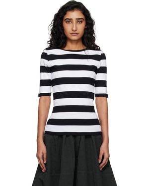 YMC T-Shirt Blanc Et Noir À Rayures
